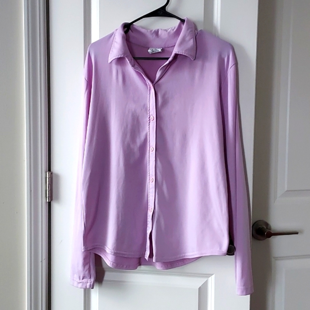 Maggie Lawrence long sleeve button down with collar top/blouse purple